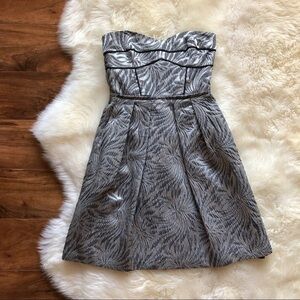 Cynthia Steffe Strapless Gray Leaf Print Dress 2